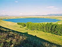 Lake in the middle of the steppe in Khakassia